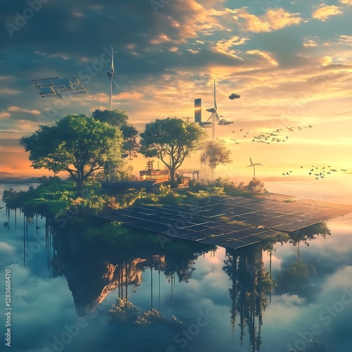 Empowering a Green Future: Solar Panel at Sunset