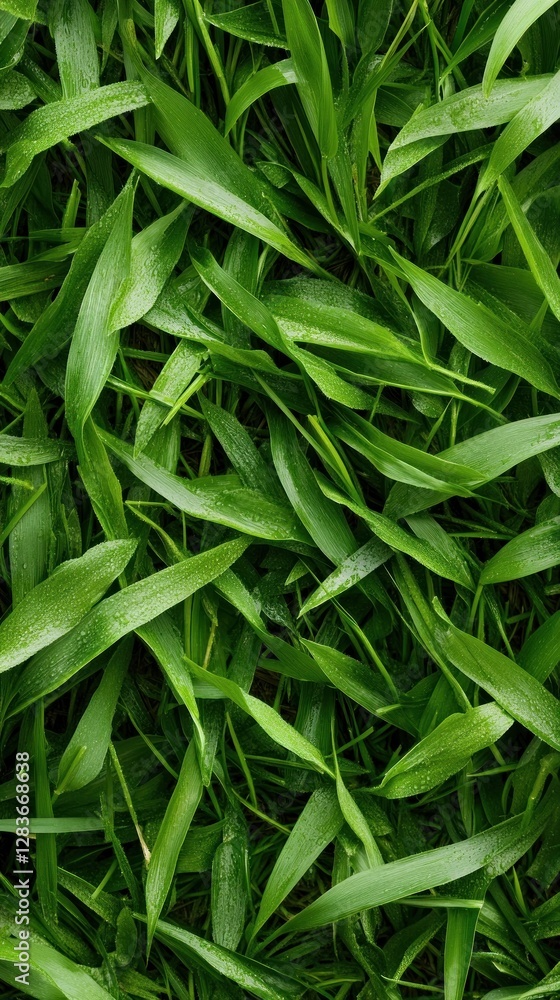 Fototapeta premium Freshly cut grass showcases a rich green texture perfect for natural backgrounds. The vibrant blades create a lively atmosphere with ample space for text or design overlays