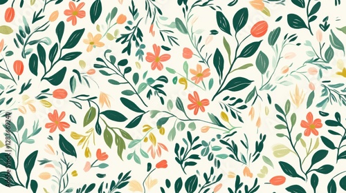 A Delicate Floral Pattern Design with Soft Colors and Botanical Art