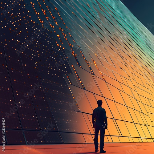 Professional Solar Panel Technician Inspecting Solar Array