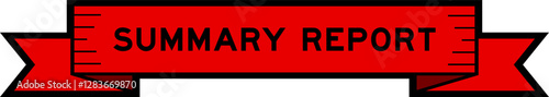 Ribbon label banner with word summary report in red color on white background