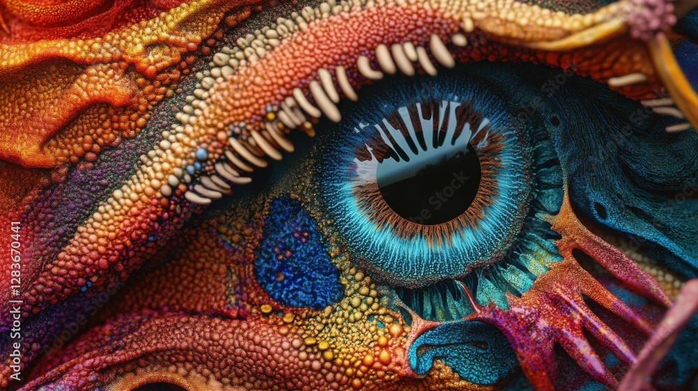 Vibrant textured dragon eye close-up with intricate patterns and colors Vibrant textured dragon eye close-up with intricate patterns and colors