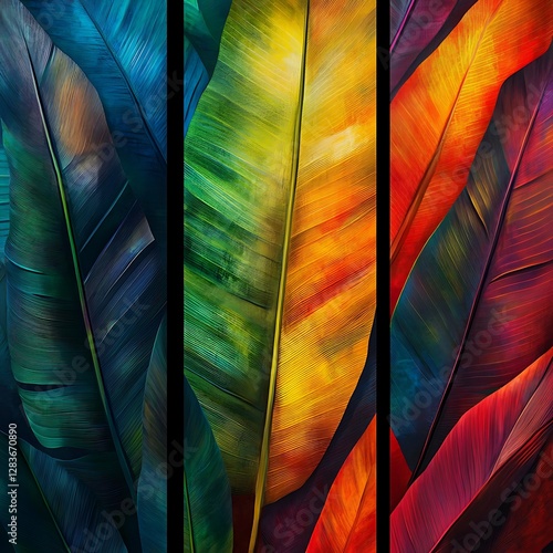 Vibrant Tropical Leaf Triptych for Paradise Views