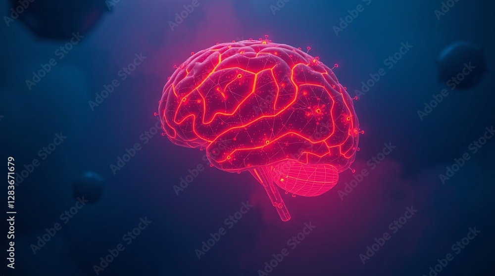 Futuristic Glowing Human Brain with Neon Neural Pathways on a Dark Tech Background Futuristic Glowing Human Brain with Neon Neural Pathways on a Dark Tech Background