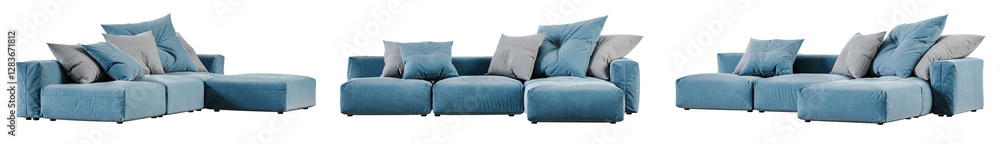 Fototapeta premium Big sofa set isolated on transparent background. 3D render. 3D illustration. 
