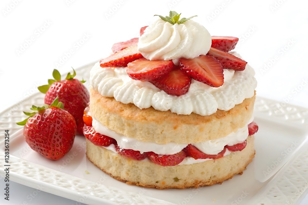 Strawberry Shortcake with Whipped Cream on White Background Strawberry Shortcake with Whipped Cream on White Background