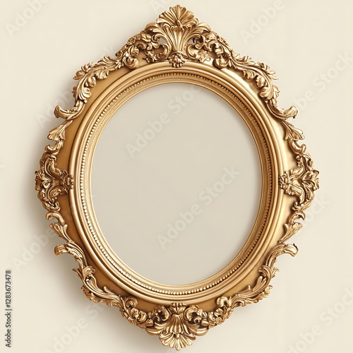 Elegant Ornate Gold Frame on Beige Canvas - Luxurious Home Decor Accent