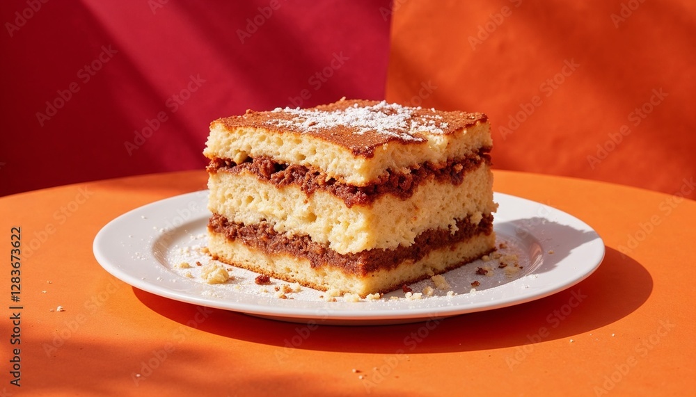 delicious layered cake on a plate with vibrant colorful background delicious layered cake on a plate with vibrant colorful background