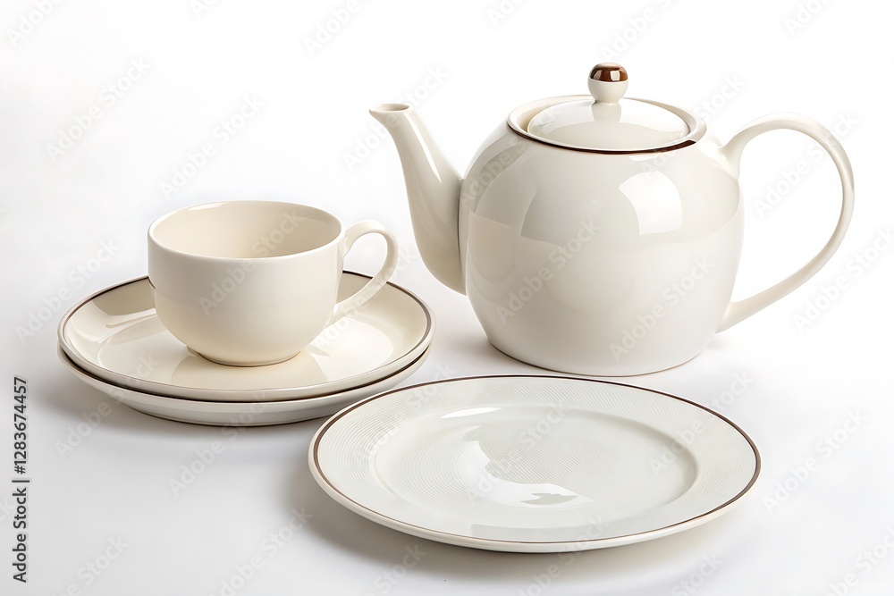 Teapot, Cup, and Plate on White Background Teapot, Cup, and Plate on White Background