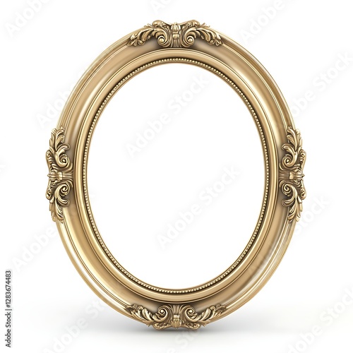 Elegant Ornate Gold Oval Frame Isolated on White Background