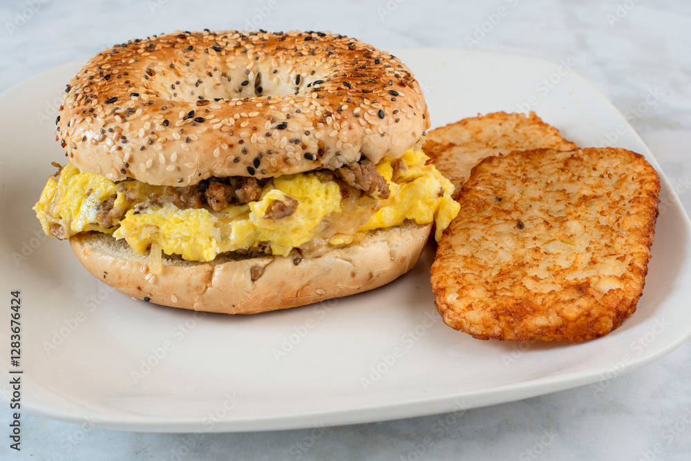 scramble eggs with sausage breakfast sandwich, scramble eggs with sausage breakfast sandwich,