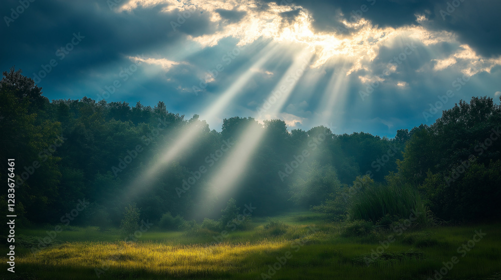 rays of light, sun rays through the forest, sunlight through the forest