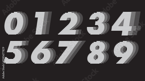 Number Font with Line striped,number horizontal lines,Speed style 