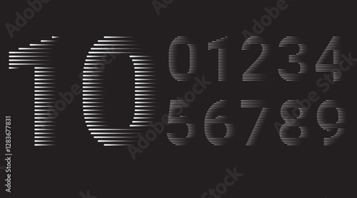 Futuristic Line Art Numbers Set ,Modern Striped Numeric Design