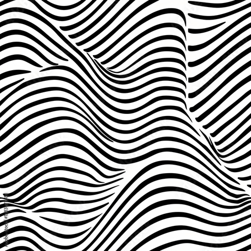 Abstract black and white wavy lines pattern. Minimalist optical illusion for design, website background and banner.