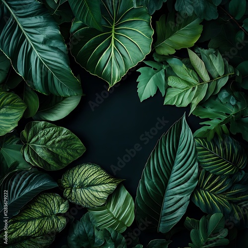 Tropical Leaf Border Composition: A Lush Greenery Display