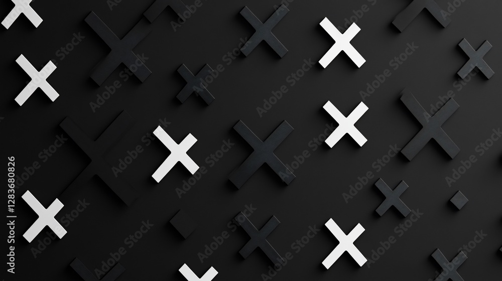 Obraz premium Abstract black and white cross pattern background.
