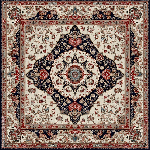 Elegant Persian Rug Pattern on Textured Wall, 3D Dimensional Design