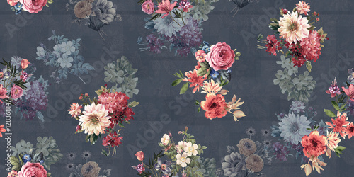 flower allover design print pattern with all colour bachground photo