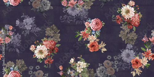 flower allover design print pattern with all colour bachground photo