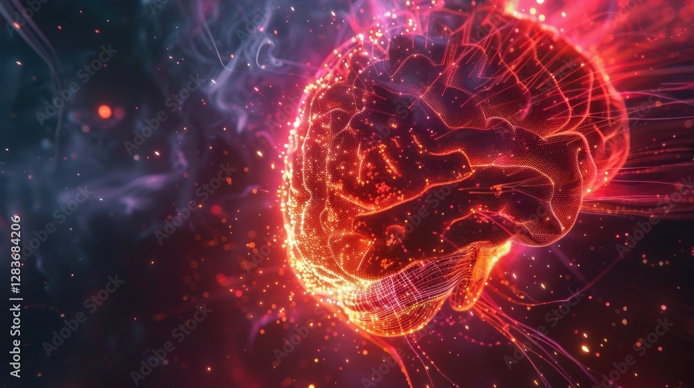Brain activity with neurons firing, representing thought and mental work. Brain activity with neurons firing, representing thought and mental work.