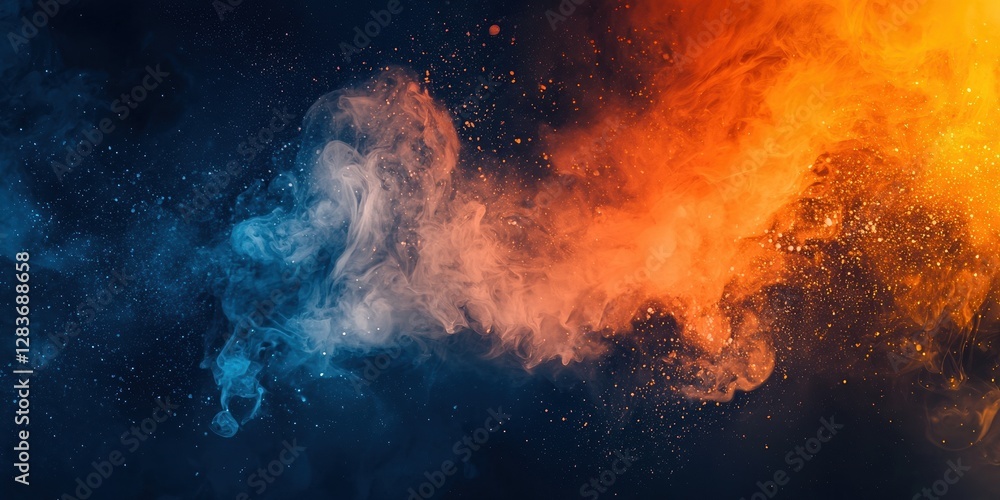 A dark background with an orange and blue smoke explosion in the center A dark background with an orange and blue smoke explosion in the center