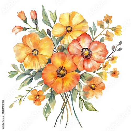 Wallpaper Mural Vibrant Watercolor Bouquet of Orange and Yellow Flowers Torontodigital.ca