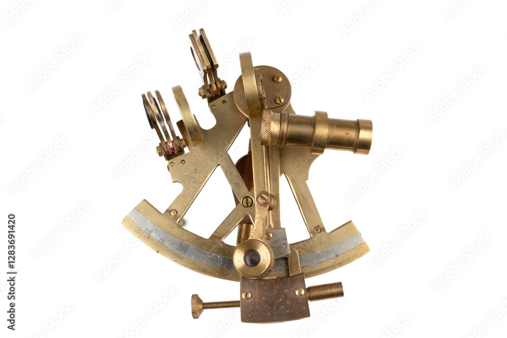old nautical sextant with optics isolated on white background old nautical sextant with optics isolated on white background