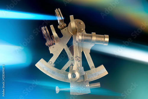 old nautical sextant with optics isolated on colored background