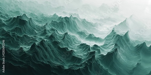 Wallpaper Mural Abstract waves of teal and green gradients form an ethereal landscape Torontodigital.ca