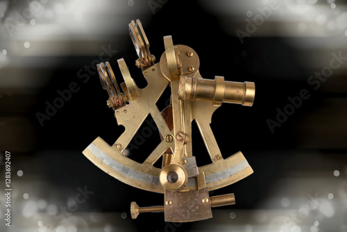 old nautical sextant with optics isolated on colored background