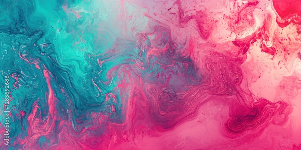 Fototapeta premium Colorful abstract background with pink, turquoise, and red liquid marble swirls