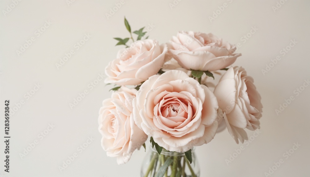 Charming bouquet of light pink roses on a soft background for elegant wedding decoration Charming bouquet of light pink roses on a soft background for elegant wedding decoration