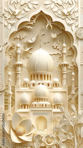 Majestic Mosque Architecture Blending with Nature's Beauty in Intricate and Elegant Designs
