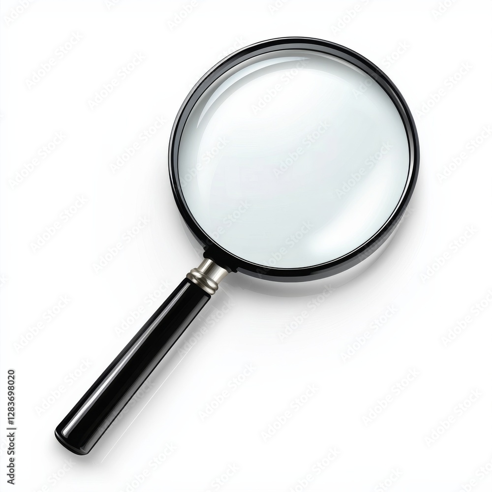 Classic Magnifying Glass on White Background: A Tool for Detailed Examination and Close Inspection. Classic Magnifying Glass on White Background: A Tool for Detailed Examination and Close Inspection.