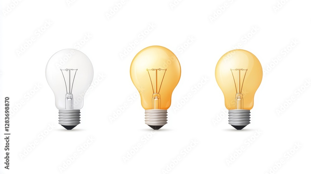 Light Bulbs in Various States of Illumination on White Background Light Bulbs in Various States of Illumination on White Background