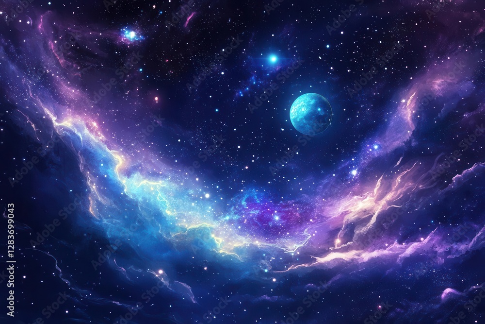 ethereal cosmic scene with vibrant swirling galaxies twinkling stars and glowing jade planets against a deep indigo void dreamy starlight haze ethereal cosmic scene with vibrant swirling galaxies twinkling stars and glowing jade planets against a deep indigo void dreamy starlight haze