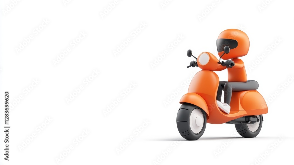 Orange Scooter with Driver in Modern Style for Creative Projects Orange Scooter with Driver in Modern Style for Creative Projects