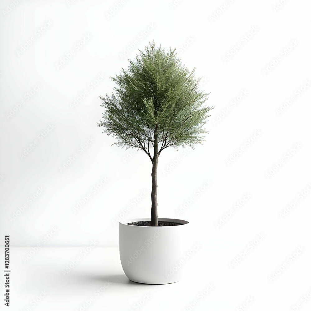 Obraz premium Tree in ceramic pot isolated on white background. Plants growing in pots or planters. beautiful natural home decorations. Interior design