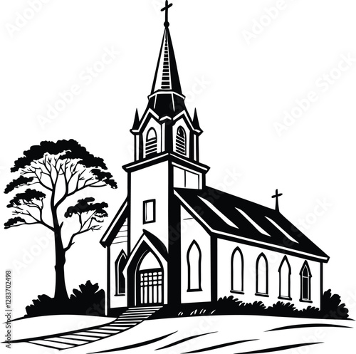 Christian Church Silhouette, Vector Design