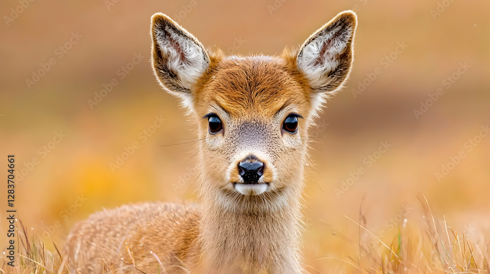 Fototapeta premium Fawn portrait, autumn field, nature, wildlife