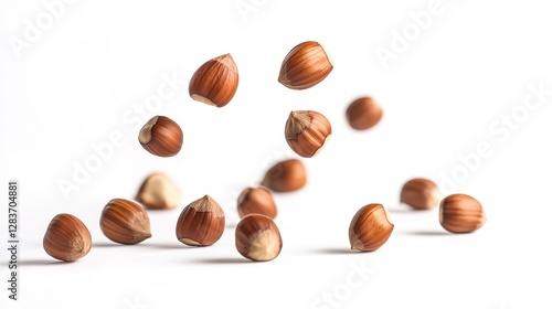 Wallpaper Mural Falling hazelnuts isolated on a white background, studio shot, soft lighting, high-quality photo, with copy space available. Torontodigital.ca