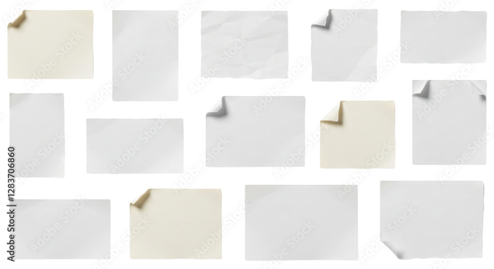 Collection of various torn paper pieces arranged on a white background. Transparent, cut out. Collection of various torn paper pieces arranged on a white background. Transparent, cut out.