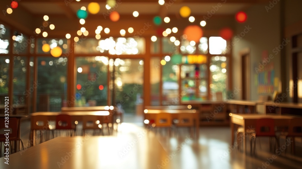 A softly lit classroom with colorful lanterns, suggesting a warm learning environment. A softly lit classroom with colorful lanterns, suggesting a warm learning environment.