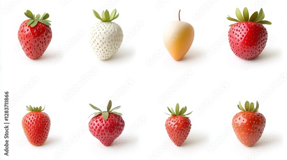 Bright Colorful Strawberries Variety on White Background Display Bright Colorful Strawberries Variety on White Background Display
