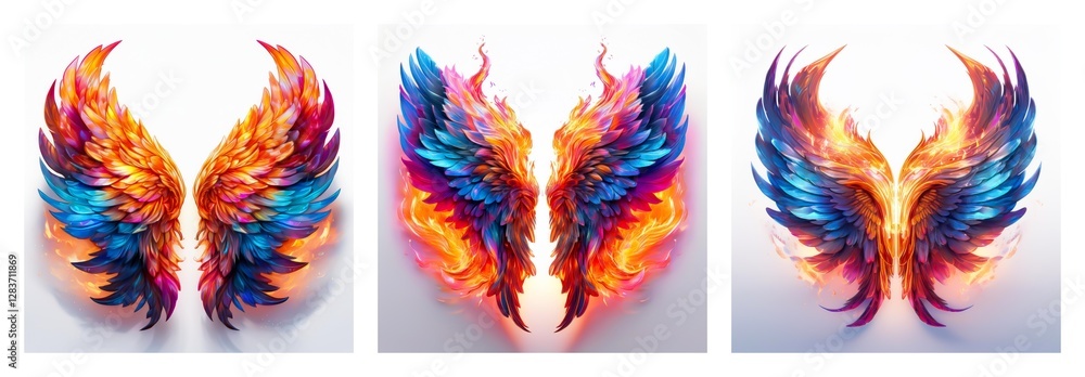 A vibrant collection of isolated wings. These colorful, detailed wings are displayed on a white background, perfect for artistic projects. A vibrant collection of isolated wings. These colorful, detailed wings are displayed on a white background, perfect for artistic projects.