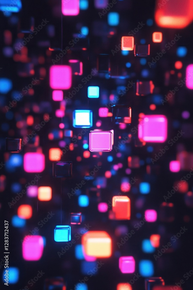 Vibrant abstract digital cubes in a mesmerizing pattern, creating a sense of depth and movement in a colorful space Vibrant abstract digital cubes in a mesmerizing pattern, creating a sense of depth and movement in a colorful space