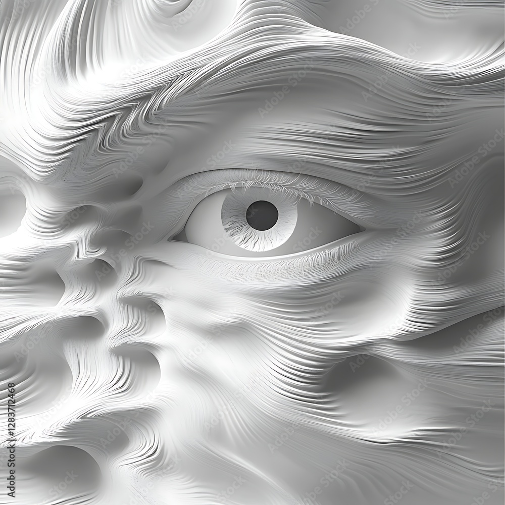 Fototapeta premium Wavy White Abstract with Hidden Eye Digital Art