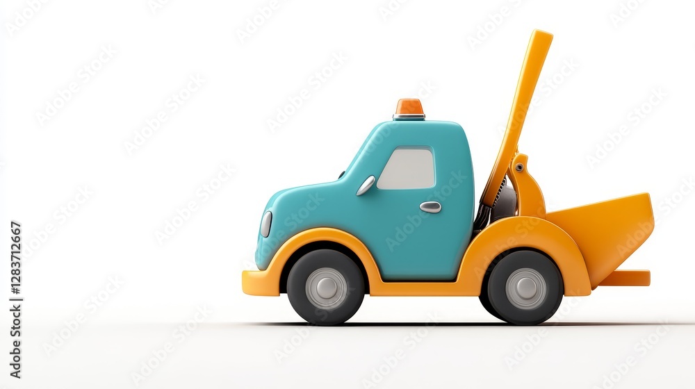 Naklejka premium Colorful Cartoon Pickup Truck with Plow Blade on White Background