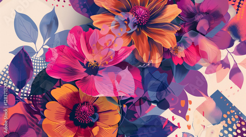 Wallpaper Mural A vibrant digital art piece showcasing a closeup of stylized flowers in bold, contrasting colors Torontodigital.ca